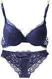 Nanier Damen Sexy Push up BH Set Mit Stickerei Blau 75A
