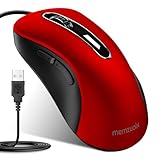 memzuoix Maus mit Kabel – Optische USB-Maus mit 1400 DPI, 5 Tasten, ergonomisches Design, 1,5 m Kabel – Für PC, Laptop, Mac – Granatrot