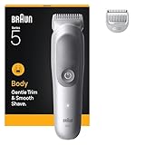 Braun Bodygroomer Series 5, Elektrischer Körperrasierer Herren mit 2 Zubehörteile, Kabelloser Trimmer für Intimbereich und Körper, 100 Min Akku, Wasserdichter Körperhaartrimmer, BG5500, Grau