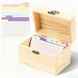 Qivine Karteikarten mit Box aus Holz, Büro Karteikartenbox A7 mit Deckle, Schule Lernkarteibox A8 mit 150 Karten für Unterwegs, Vokabeln Lernen, Notizen