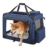 Feandrea Hundebox faltbar, Transportbox Hund, L, Hundetasche, Oxford-Gewebe, Netzstoff, atmungsaktiv tragbar transportabel, Metallrahmen, mit Griffen, Taschen, 70 x 52 x 52 cm, dunkelblau PDC70Z