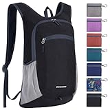 BECOJADDE 15L Faltbarer Rucksack Kleiner Wanderrucksack Leicht Tagesrucksack Damen Herren Daypack Wasserfest Reiserucksack für Outdoor Wandern Reisen Städtetrips, Schwarz