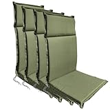 BURI 4X Gartenstuhlauflage 118x47 4,5cm stark in Grün für Hochlehner - Hochlehner Polster Auflage, Sitzpolster & Sitzkissen für Hochlehner Gartenmöbel - Weiche Stuhlauflage mit Schaumkern Füllung
