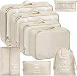 Shadcoler Koffer Organizer, 8-Teilig Packing Cubes, Kleidertaschen, Packwürfel für Urlaub und Reisen,Travel Organizer Wasserdichte,Kofferorganizer Packtaschen für Kleidung Rucksack Kosmetika(Beige)
