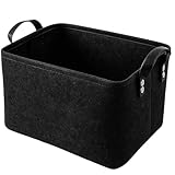 Filzkorb, Aufbewahrungskorb aus Filz für Kinderzimmer, Büro und Zuhause, Präsentkorb leer, Basket für Geschenke, Körbe & Behälter, Filzkorb groß, Schwarz, 31 x 21,5 x 19 cm