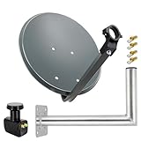 Premium X Satelliten-Komplettanlage 45cm Anthrazit Satellitenantenne Satelliten-Schüssel SAT Twin LNB Wandhalter 45cm 4X F-Stecker