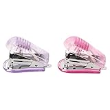 OVAQUIXI Tragbarer Mini-Hefter, Kunststoff-ABS-Konstruktion, 20 Blatt Kapazität, 1,5 X 2,6 Zoll, mit Integriertem Heftklammerentferner, für das Heimbüro und die Schule (Purpur Rosa)