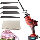 WUCIOA Knochensäge kabellos, 3000 U/min Fleischknochensäge, 300 W elektrische Knochenschneidemaschine mit 4 Sägeblättern, LED-Licht, 1,5 Ah wiederaufladbarer Akku, Säbelsägemaschine für Fisch/Rippen