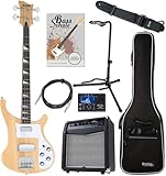 Rocktile Pro RB-400N Lumberjack E-Bass Super Set - 4-Saiter Longscale E-Bass - Inklusive Amp, Gigbag, Tuner, Gurt, Ständer, Kabel und Schule - natur