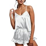 Damen Kurz/Lang Schlafanzug Cute Clothes Pyjama Sleepshirt Weiche Angenehm V-Ausschnitt NachtwäSche Stretch Elegant Damenschlafanzug Langarm Pullover Hausanzug Geeignet FüR Alle Jahreszeiten