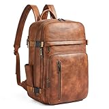 tiamyi lederrucksack für Damen, für 17 Zoll Laptops – Stilvoller Handgepäck Rucksack aus veganem Leder, 180° aufklappbar mit Kofferband, ideal für Reisen & Alltag