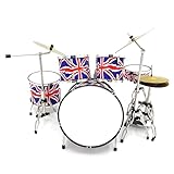 Handgefertigtes Miniatur-Schlagzeug mit Union-Jack-Motiv – kompaktes 15 cm stilvolles Ausstellungsstück für Musikliebhaber, Dekor und Sammler