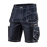 NEO TOOLS Herren Kurze Arbeitshose Denim, in Gr. XS-XXXL, verstärkte Nähte, Mischgewebe 98% Baumwolle, 2% Elasthan 410 g/m2, Cargo-Optik, Handwerkshose konform mit EN ISO 13688:2013