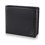 KRONIFY Leder Geldbörse Herren I Echtleder Geldbeutel I RFID Schutz I Querformat I Portmonee Herren mit Münzfach I 13 Kartenfächer I Portemonnaie Herren I eleganter Box I Nappa Schwarz