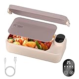 Hekasvm Elektrische Lunchbox 900ml, Auslaufsichere Lunchbox mit akku, Beheizbare Lunchbox mit 4 Zeiteinstellungen, 7200 mA Speisenwärmer, Tragbar Essen Aufwärmbehälter für Reisen Arbeit Auto (Rosa)