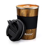 Tlater Kaffeebecher to Go, 13oz/380ml Thermobecher Kaffee to Go mit Deckel - Coffee to Go Becher - Doppelwandiger Vakuum-Edelstahl Kaffeebecher Thermo für Heiß- und Kaltgetränke, Kaffeewasser und Tee