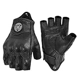 mjmoto Motorrad-Handschuhe aus Ziegenleder, Fingerlos, Vintage-Stil, Perforiert, Schwarz (Schwarz, L)