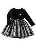 TSSOE Kleinkind Baby Mädchen Langarm Tutu Kleid Prinzessin Festlich Partykleid Mit Schmetterlingsdruck Geburtstag Fotoshooting Brautjungfer Taufkleid Schwarz 68-74