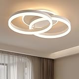 LED Deckenlampe Wohnzimmer 50cm 2-Ringe Design, 36W Deckenleuchte Moderne mit Fernbedienung Dimmbar, aus Metall+Acryl,Mit Nachtlicht Memory-Funktion, für Schlafzimmer, Esszimmer, Büro,Weiß