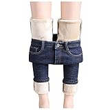 Jeans Damen Straight-High-Waist Winter-Gefüttert-Thermohose：Jeanshose Fleece-GefüTtert: Thermojeans Lang Winterhose Thermo-Fleecehose,Thermojeans-Jeans Leggings Strumpfhosen Jogginghose Warme