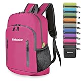 Bekahizar Faltbarer Rucksack Leicht Klein Wanderrucksack 20L Reiserucksack Tagesrucksack Tasche für Männer Frauen Jugendliche Outdoor Wandern Reisen (pink)