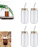 Tanant Glasbecher mit Bambusdeckel und Glasstrohhalm, 4-teiliges Set, 590 ml breite Öffnung, Trinkglas, wiederverwendbare Bierdosen, Cola-Tasse, Bierglas, Trinkgläser, 580 ml