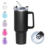 Zyntrix Thermobecher mit Strohhalm, 1200ml Isolierbecher mit Multifunktionsdeckel, Edelstahl Trinkbecher mit Strohhalm, Thermobecher Kaffee to Go mit Henkel, Thermo Cup Tumbler für Kalt und Heiß
