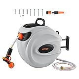 VEVOR Schlauchtrommel, 12mmx40m, Wandmontage, Schlauchaufroller mit Düse mit 9 Mustern, Schlauchbox, automatisches Rücklaufsystem mit langsamer Rückführung & 180°-Schwenkhalterung