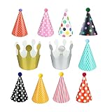 11 Stück Partyhüte Geburtstag Set,Kindergeburtstags Partyhüte,Geburtstag Kegel Party Hüte,Party Hüte zum Geburtstag mit Pompons,Für Familienfeiern Für Kinder Und Erwachsene