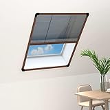 BUKSCYJS Aluminium Plissee Insektenschutzgitter für Fenster Braun 80x120 cm, Fliegengitter mit feinem Netz gegen Mücken und Wespen, einfach montierbar und langlebig, atmungsaktiv
