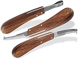 InstrumenteNrw Pferde Hufmesser Set 3-teilig 2 Hufschneidemesser 1 Schlaufenmesser als Hufpflege Werkzeug Rostfreier Edelstahl mit ergonomischen Holzgriff 21,5 cm