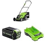 Greenworks Kabelloser Akku Rasenmäher - Für Flächen bis zu 400 m², 35 cm Schnittbreite, 40-Liter-Sack -G40LM35 + Greenworks 40V 5Ah Akku - G40B5 + Greenworks 40V 2A Akku Ladegerät - G40C