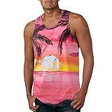 Herren Sommer Casual Mode Tank Top Hawaii Gedruckt Umlegekragen Lose Casual Ärmellose Bluse Atmungsaktiv Sommer Casual Tops, rose, XL