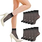 Tyqour 6 Paare Damen Söckchen Seidenfein Socken Transparente Nylon Feinsöckchen Schwarz Nylon Socken Damen, 20 DEN Feinstrumpfsöckchen Dünn Nylonstrümpfe Damen