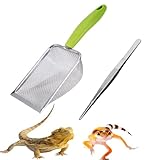 Reptile Shovel Siebschaufel Sand Reptilien Sand Substrat Scoop Reptiliensand Feinmasch Edelstahl Terrarium Substrat Sand Bettwäsche Streu Reiniger Scoop und Lange Reptilien Futterzangen (Grün-2mm)