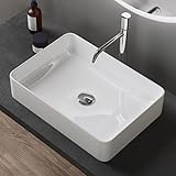 doporro Waschbecken Aufsatzwaschbecken Keramik BxTxH: 500x350x110 mm weiß glänzend Eckig Aufsatzbecken ohne Hahnloch&Überlauf Gäste WC Handwaschbecken Waschtisch Brüssel105
