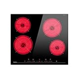 Hermitlux Glaskeramikkochfeld Einbau Herdplatte 4 Platten, 59cm, 6600W, 9 Heizstufen, Touch-Steuerung, Timer, Kindersicherung, Geeignet für Alle Töpfe, Kein Stecker