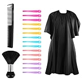 Friseursalon Haarschneideumhang Friseurumhänge Friseursalon Barber Cape Schwarz Haar Salon Cape mit Nackenbürste für Erwachsene Kinder Frisier Umhang zum Schneiden mit Halsbürste Kamm und Clips