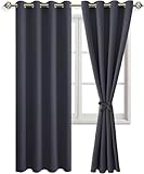 JIUZHEN Verdunklungsvorhänge mit Ösen Vorhänge Blickdicht mit Raffhalter Gardinen Schlafzimmer Vorhang gegen Kältes und Hitze Curtains Blackout Thermovorhang 2er Set 175x140cm(HxB) Dunkelgrau