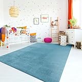 TT Home Teppich Kinderzimmer Waschbar rutschfest Kinderteppich Junge Mädchen Weich Pastell, Farbe: Türkis, Größe:80x150 cm