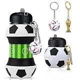Faltbare Silikon-Sport-Wasserflasche – BPA-frei, 550 ml, Fußballform, faltbare Trinkflasche – perfekt für Reisen, Fitnessstudio, Picknick, Schule, unglaubliches Geschenk für Jungen und Mädchen