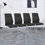 Merax Freischwinger Schwingstuhl 4er Set, Esszimmerstühle mit PU Kunstleder, verchromtes Metallgestell, ergonomisch geformter Rückenlehne, Modern Polsterstuhl für Wohnzimmer Konferenzraum, Schwarz