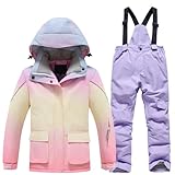 Kinder Schneeanzug Mädchen Jungen Warm Wasserdicht Skijacke Mit Kapuze + Schneelatzhose 2-Teiliges Winteranzug Bekleidungsset Winter Verdickte Winterjacke Suit Für Outdoor 3-12 Jahre