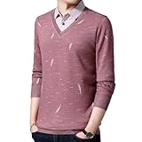 Herren Herbst Winter Casual Langarm Bottoming Shirt Kleidung Mode Fake Two Piece Classics Knit Top, Pnnrk, XXL