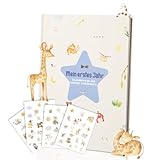 Mein erstes Jahr Babytagebuch – Babyalbum mit Giraffen-Design, 28,5x21cm Erinnerungsbuch für Mädchen & Jungen | Geschenk zur Geburt & Babyparty