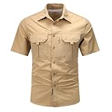 Hemd Herren Kurzarm Outdoor Wanderhemd Funktionshemd mit Taschen Angelhemd Atmungsaktiv Schnelltrocknend Outdoorhemd Sommer Casual Freizeithemden Button Down Shirts Leicht Slim Fit Herrenhemd