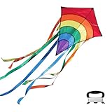 XoeLLe Regenbogen-Einleiner Flugdrachen,Drachen für Kinder und Erwachsene,Bunter Taschendrachen mit Langem Schwanz,Outdoor -Spielzeug Ab 3 Jahre - 40x12cm - Inkl 80m Drachenschnur (Roter Regenbogen)