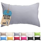 Kissenbezug 30x50 cm Grau mit verdecktem Reißverschluss - Baumwolle Kissenhülle Uni, Waschbar, Atmungsaktiv Mischgewebe Kopfkissenbezug (85% BW - 15% Poly)