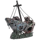 jojofuny Aquarium Schiffswrack Deko aus Kunstharz Kleines Versunkenes Schiff mit Poröser Struktur Fischfreundliche Versteckmöglichkeit Farblich Detailgetreu für Süßwasseraquarien