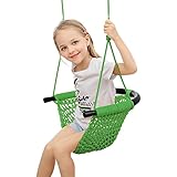 SFITVE Kinder Schaukel Outdoor, Handgestrickter Bequem und Atmungsaktiv Kinder Schaukelsitz, Höhenverstellbar Schaukel für Outdoor, Indoor, Garten, Spielplatz, Hinterhof (Grün)